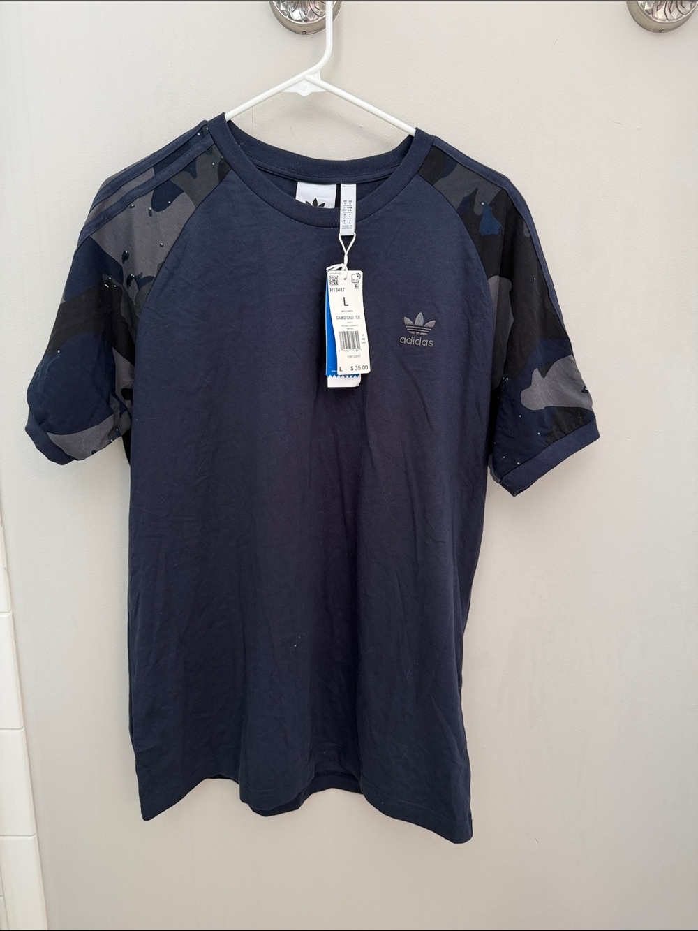 adidas Navy Tee with Dark Camo Sleeve Accents